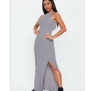 Long grey striped split dress